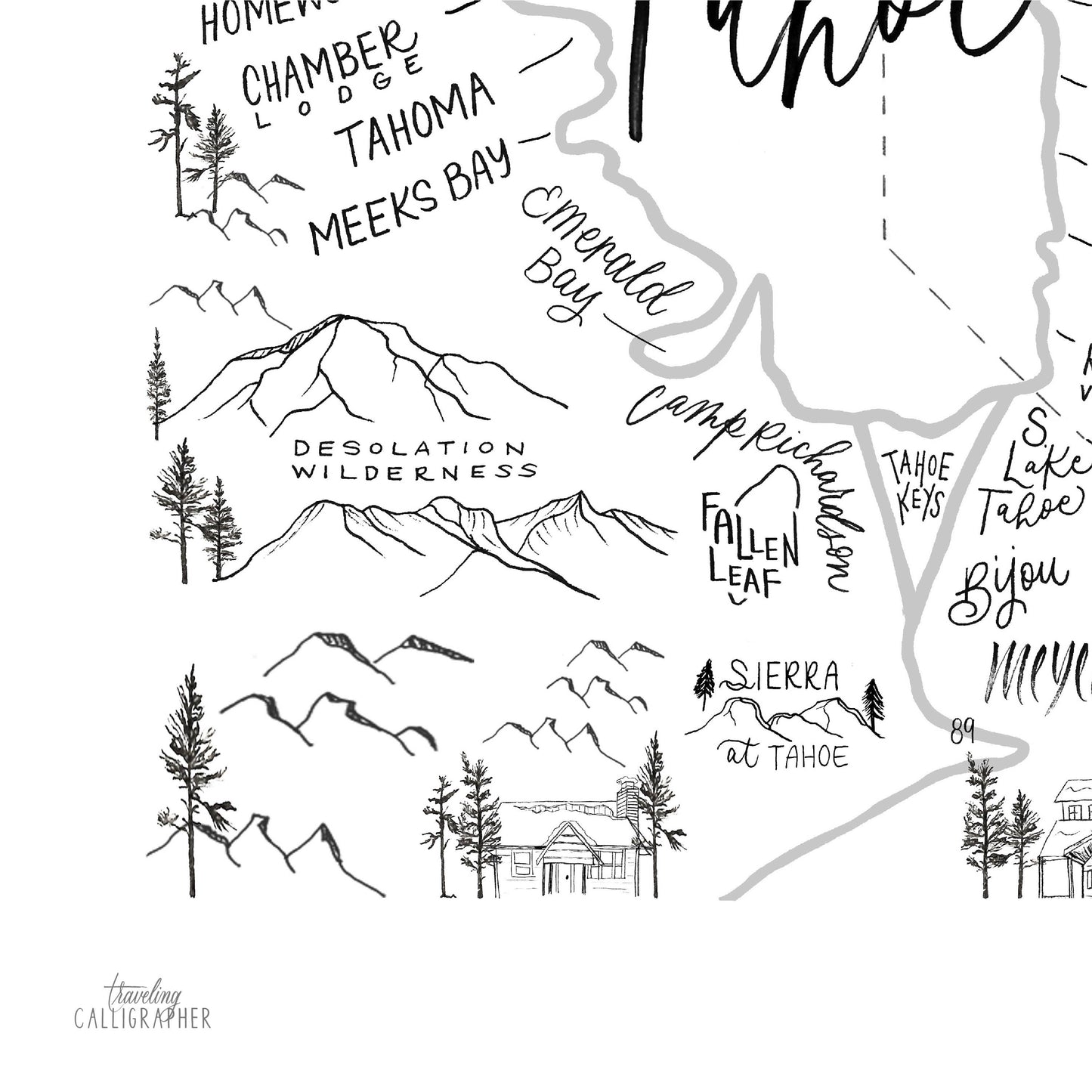Lake Tahoe Neighborhood Map Print (3 Sizes Available)