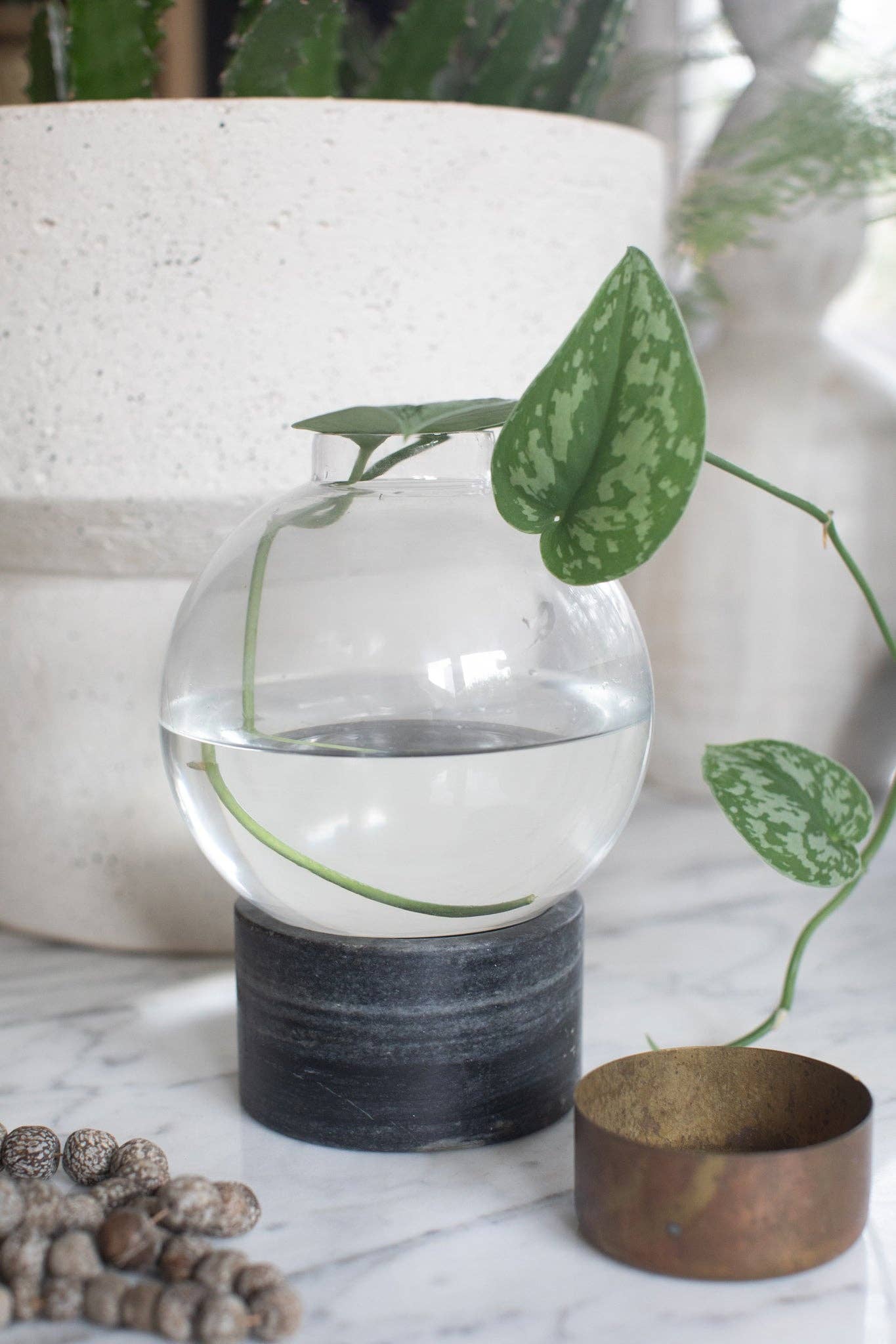 Round Glass Dome Vase on Marble Bases - Assorted Set of 3 Sizes