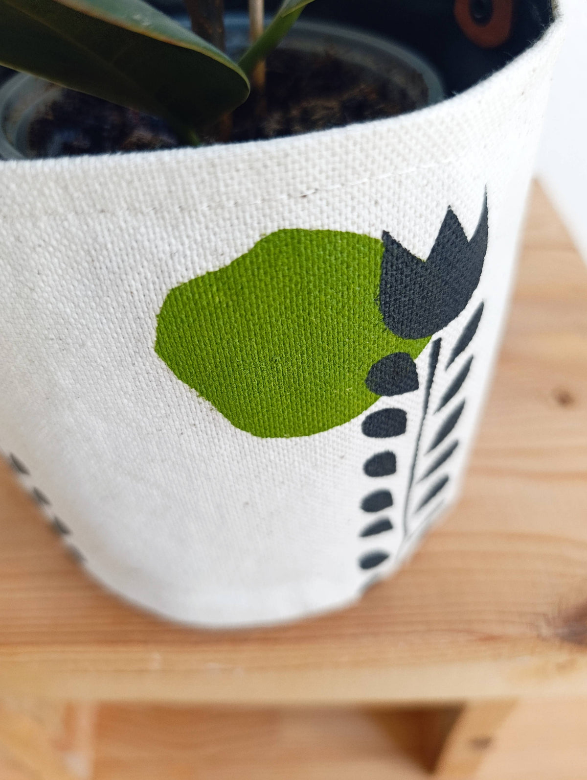 Scandinavian Plant Pot Cover, Hand Painted Canvas Planter