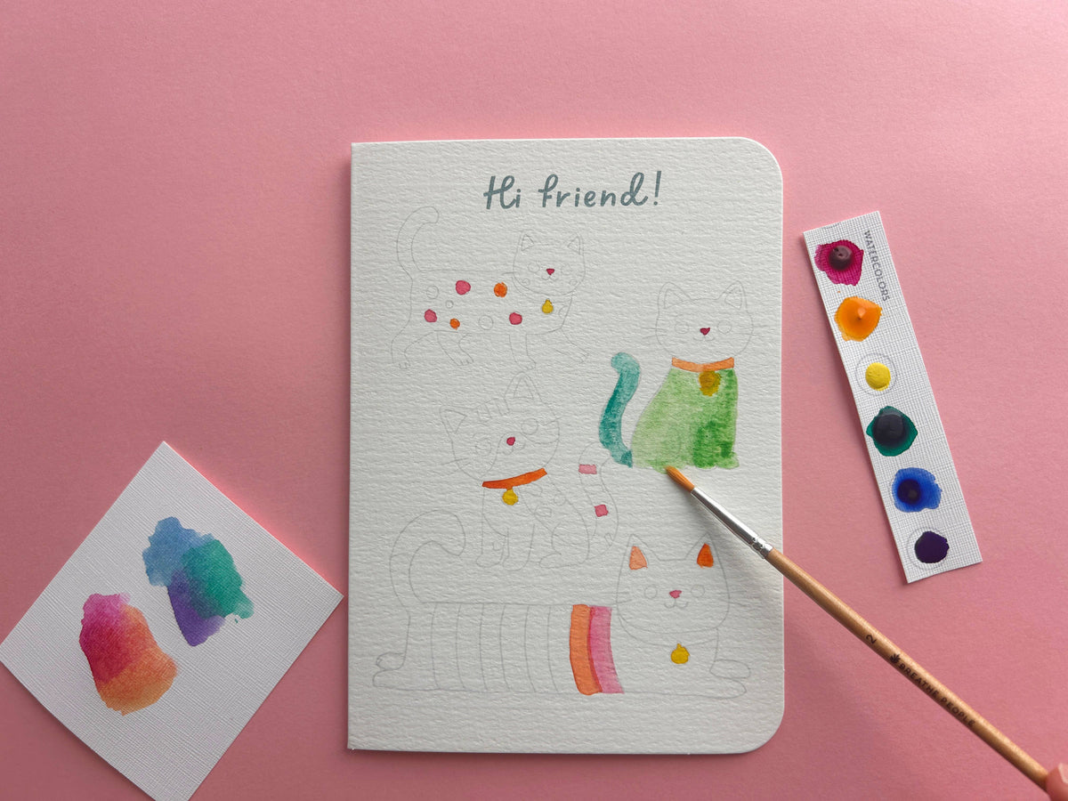 All in One Kitty Watercolor Greeting Card Kit, Kids Activity