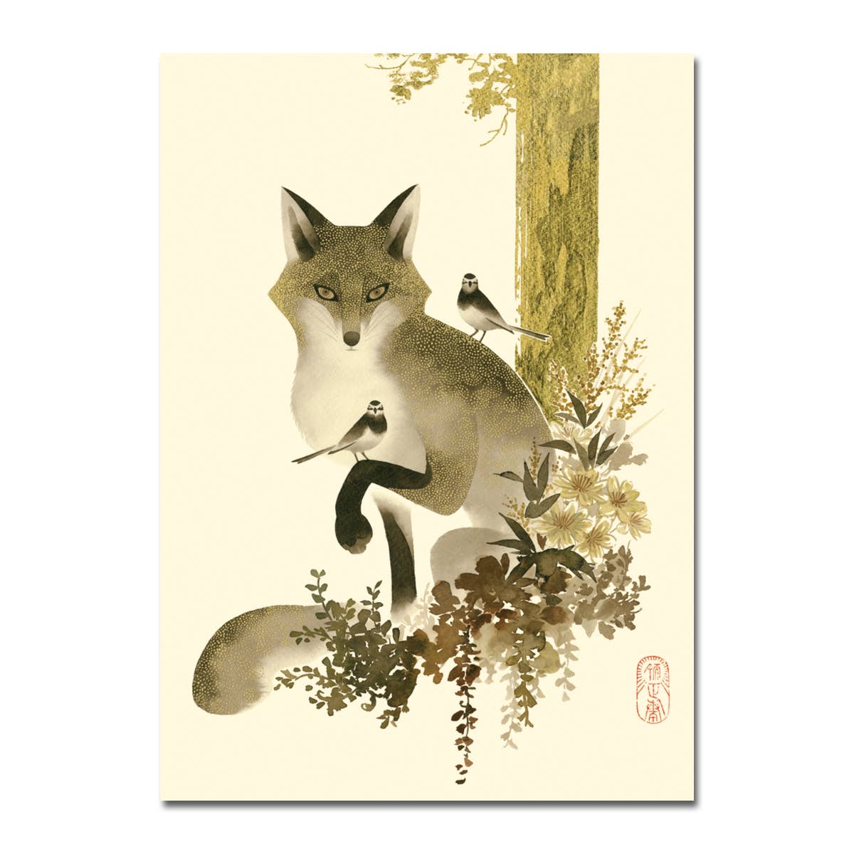 Fox and Birds Foil Blank Card