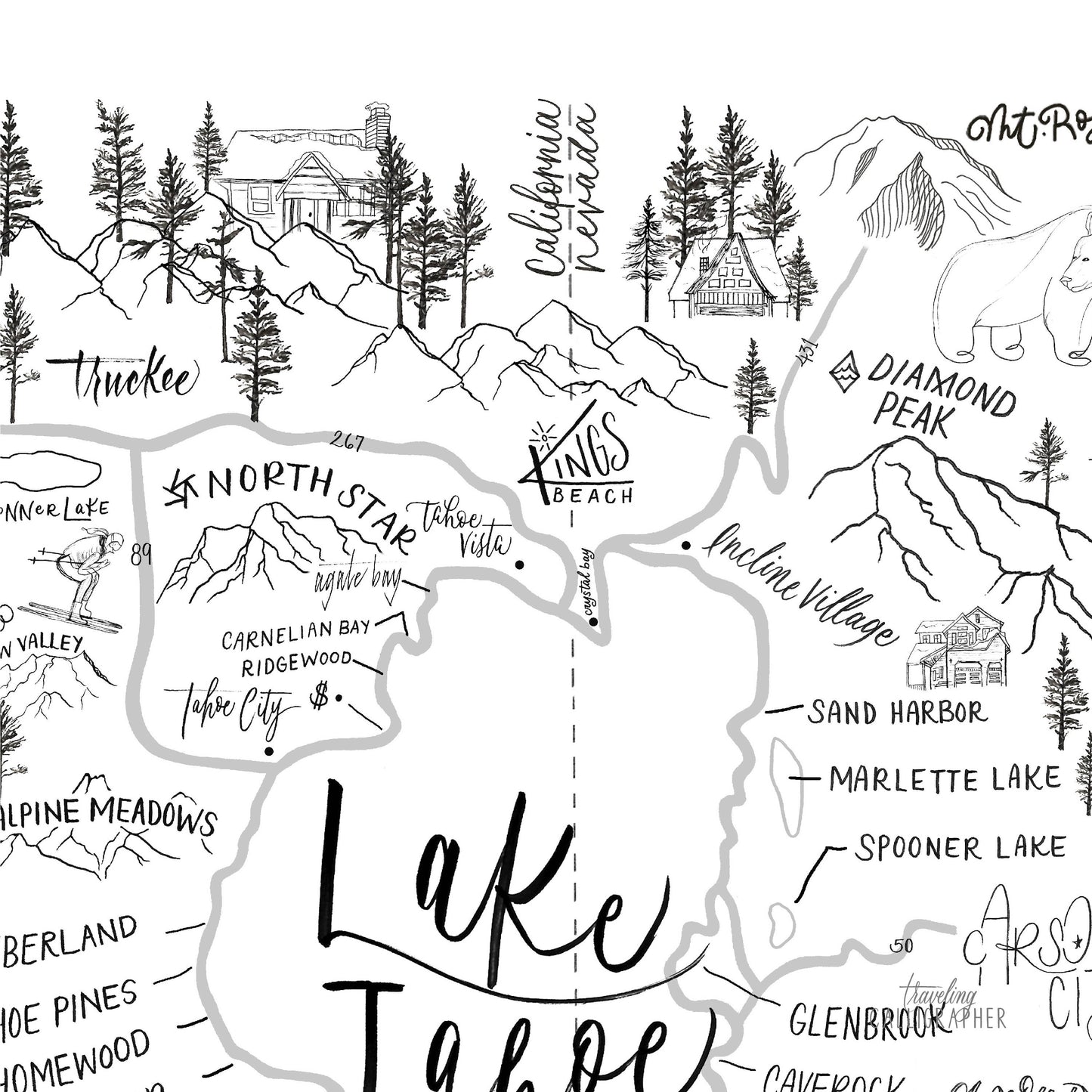 Lake Tahoe Neighborhood Map Print (3 Sizes Available)