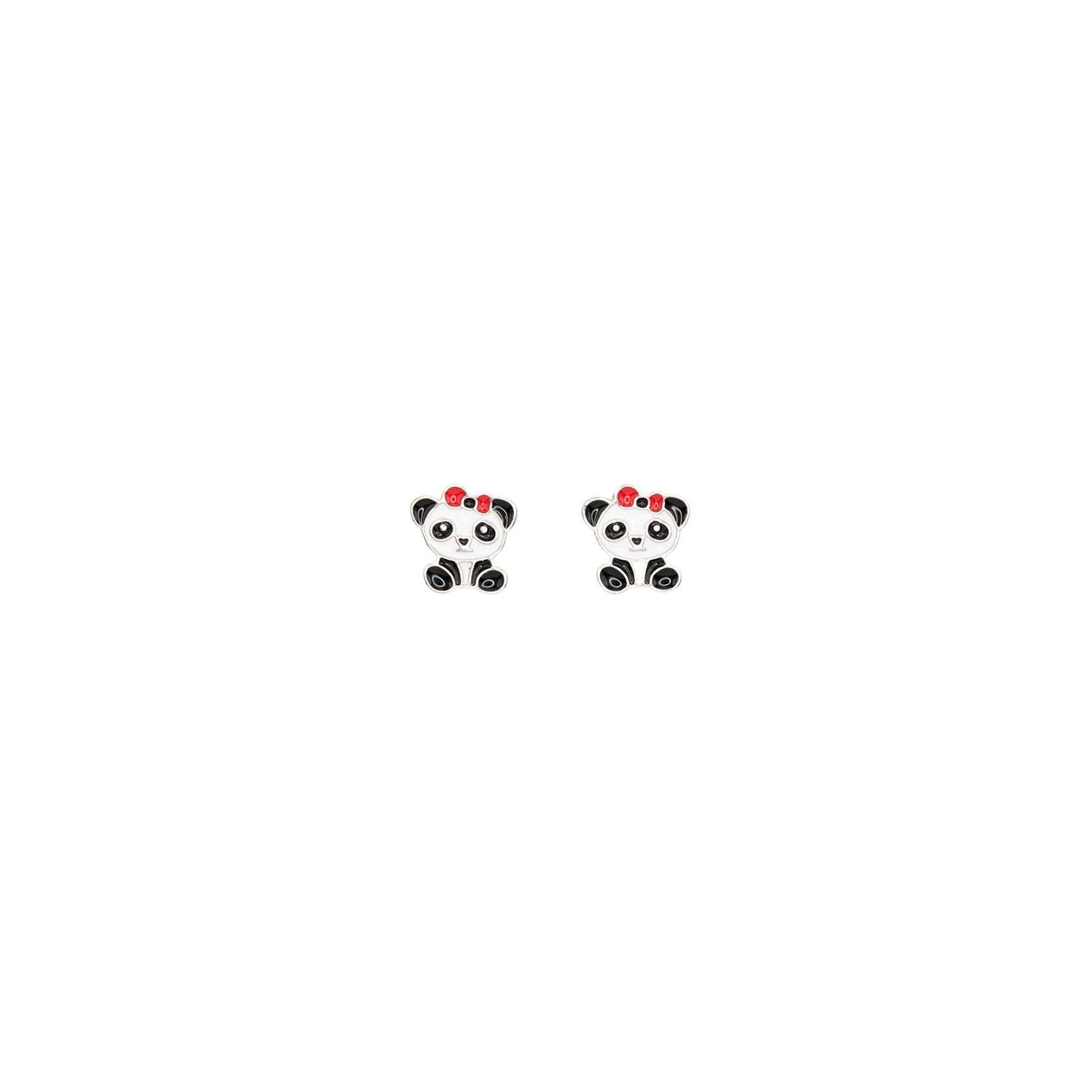 Panda Enamel Post Stud Earring Animal Red Bow Children Gift