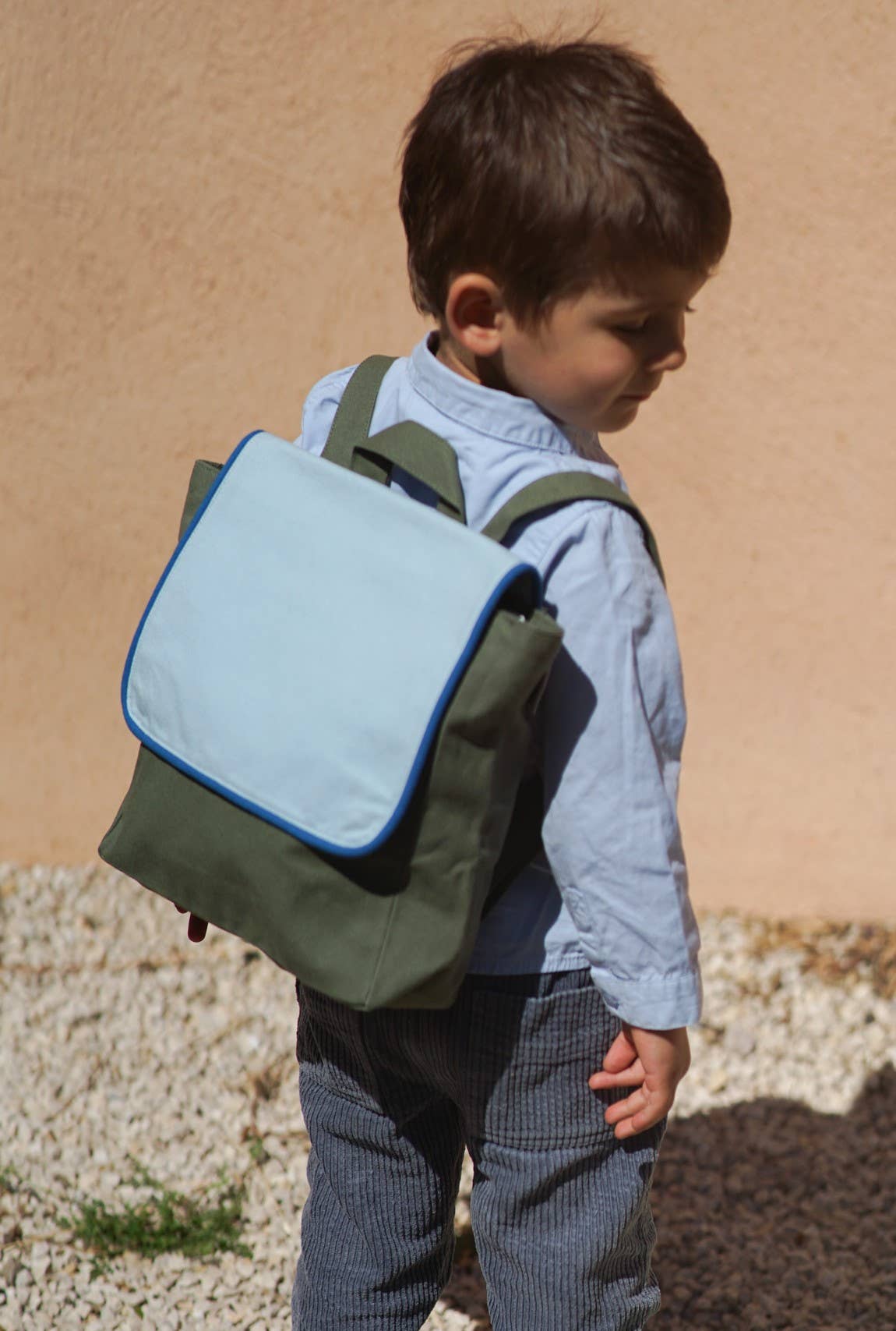 SKY BLUE/OLIVE GREEN RECTANGLE CHILDREN'S BACKPACK