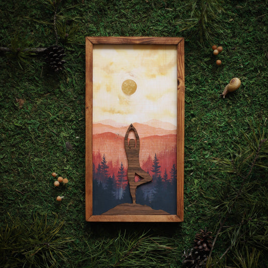 "Tree Pose" Mixed Media Yoga-Themed Wall Art