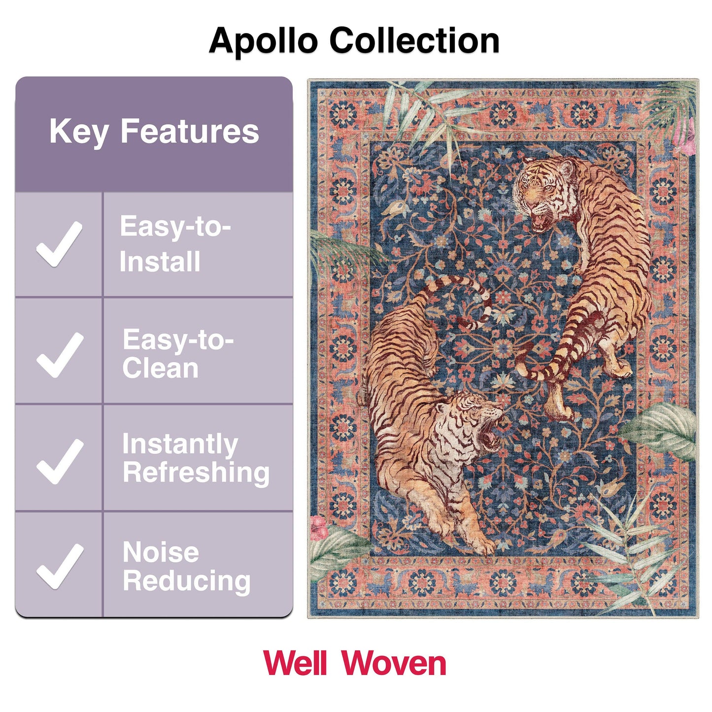 Apollo Botanical Floral Rug for Living Room, Dining Room, Bedroom and Kitchen