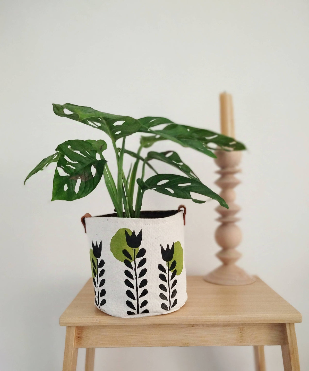 Scandinavian Plant Pot Cover, Hand Painted Canvas Planter