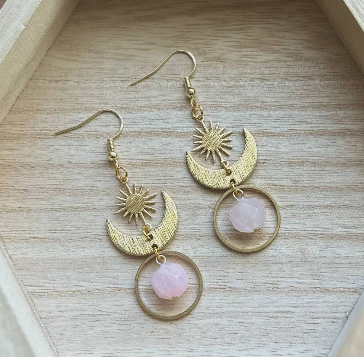 Rose Quartz Starburst Dangle Earrings