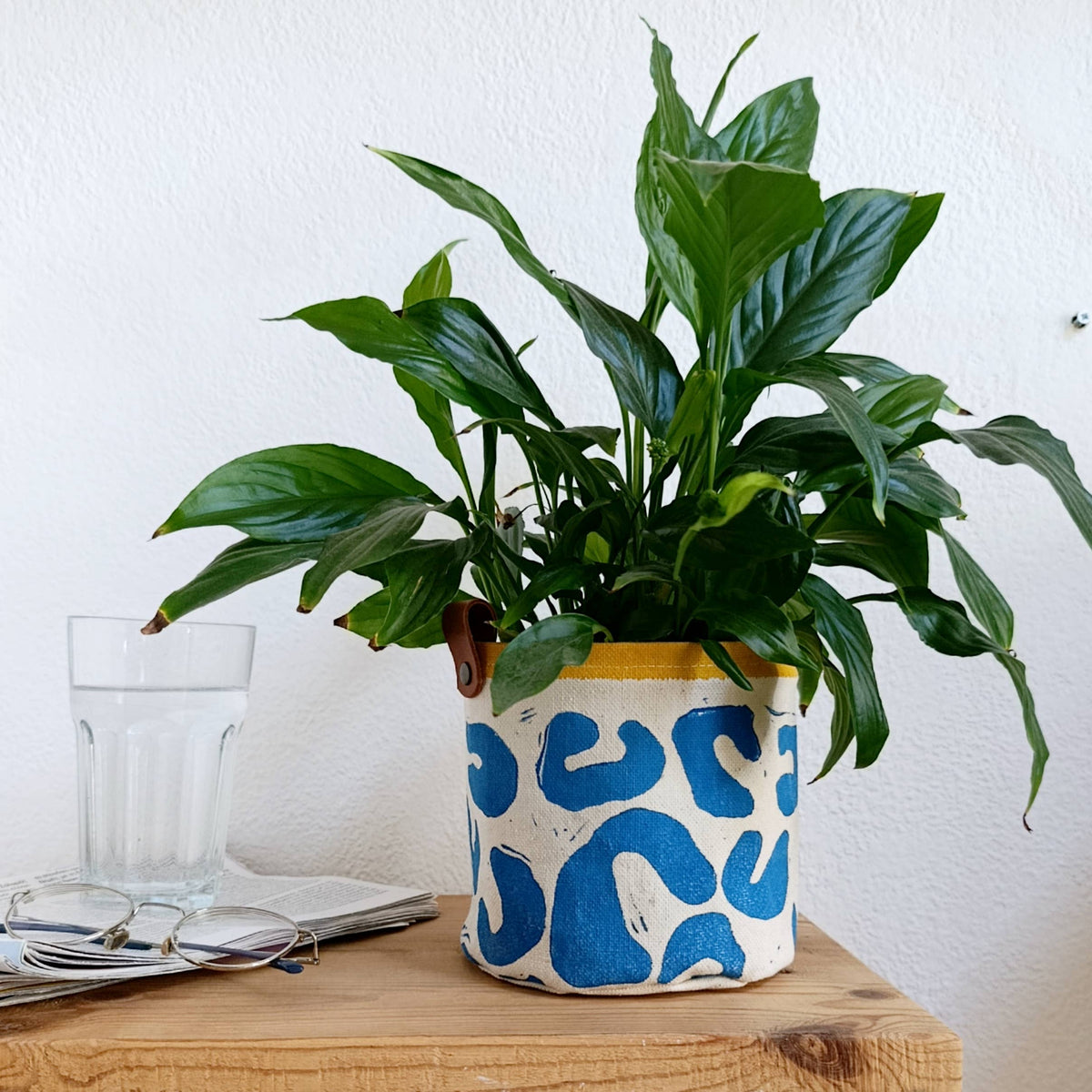 Blue Abstract Plant Pot Cover, Canvas Planter Basket