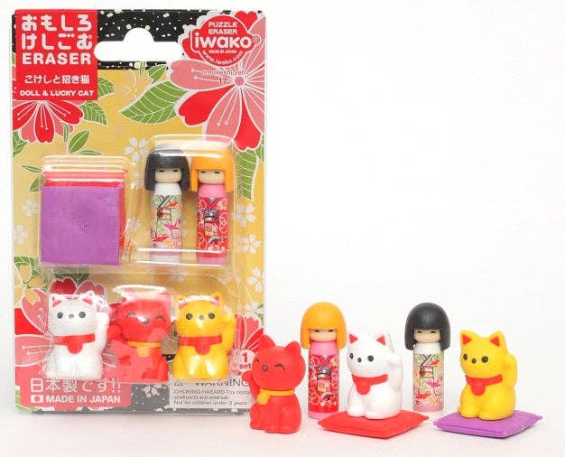 38346 Iwako Japanese Doll and Cat Card
