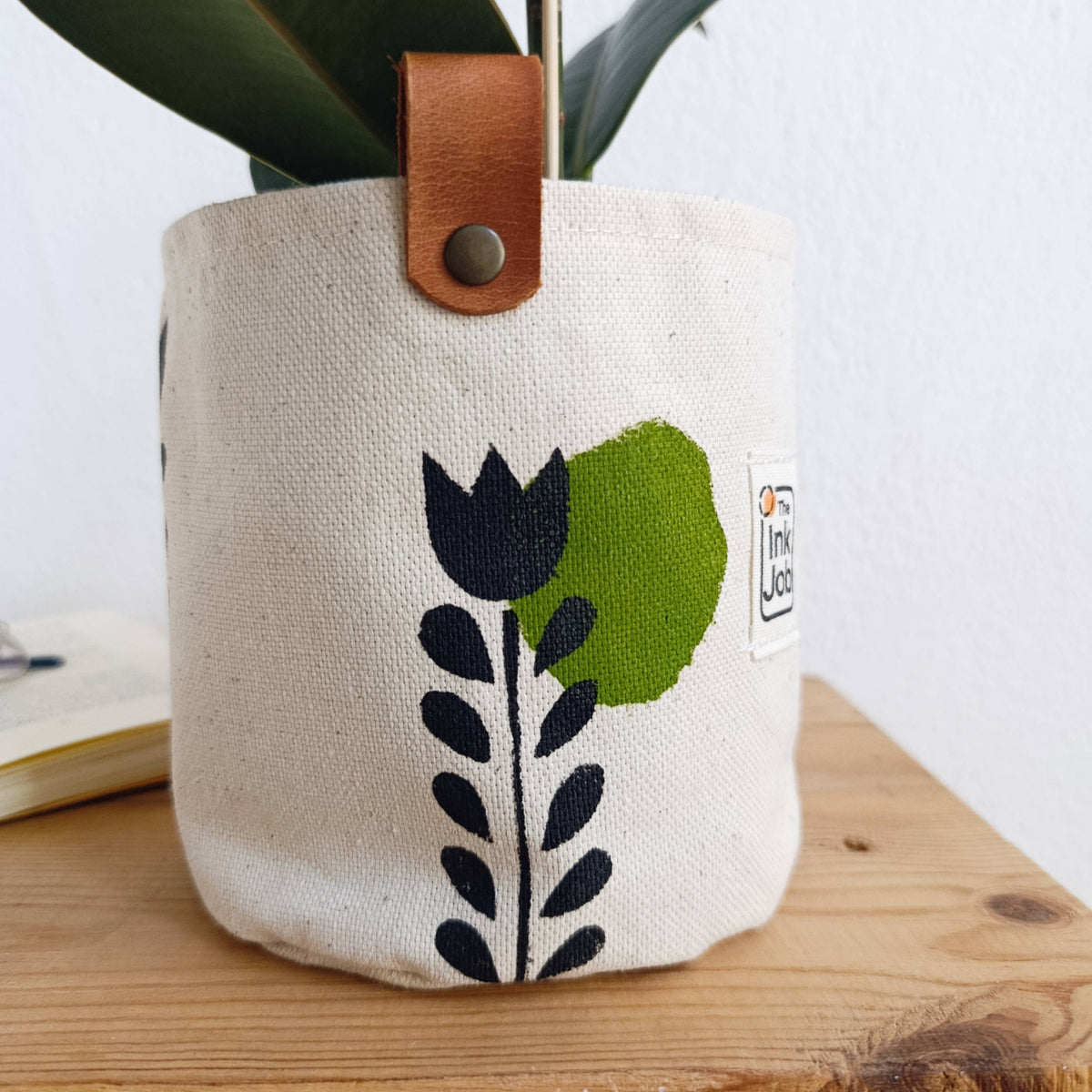 Scandinavian Plant Pot Cover, Hand Painted Canvas Planter