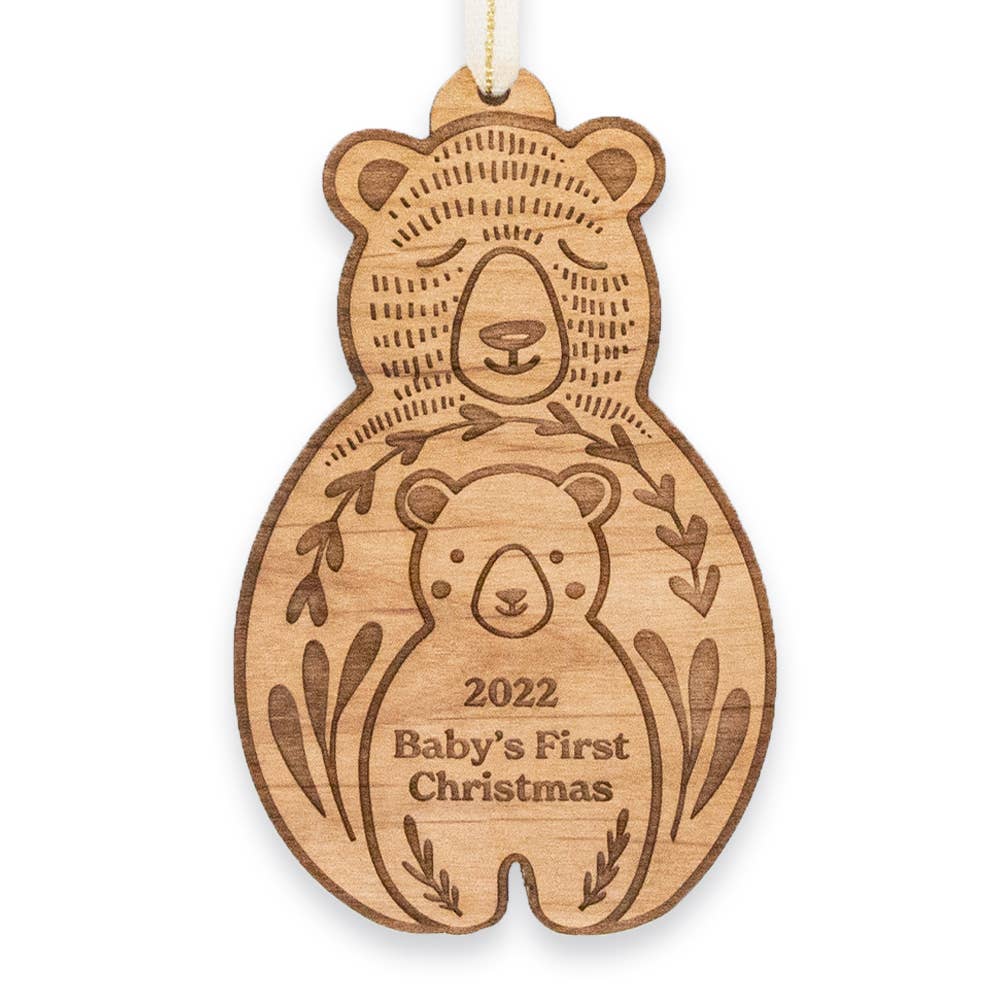 Baby's First Christmas Bear and Cub Wood Ornament
