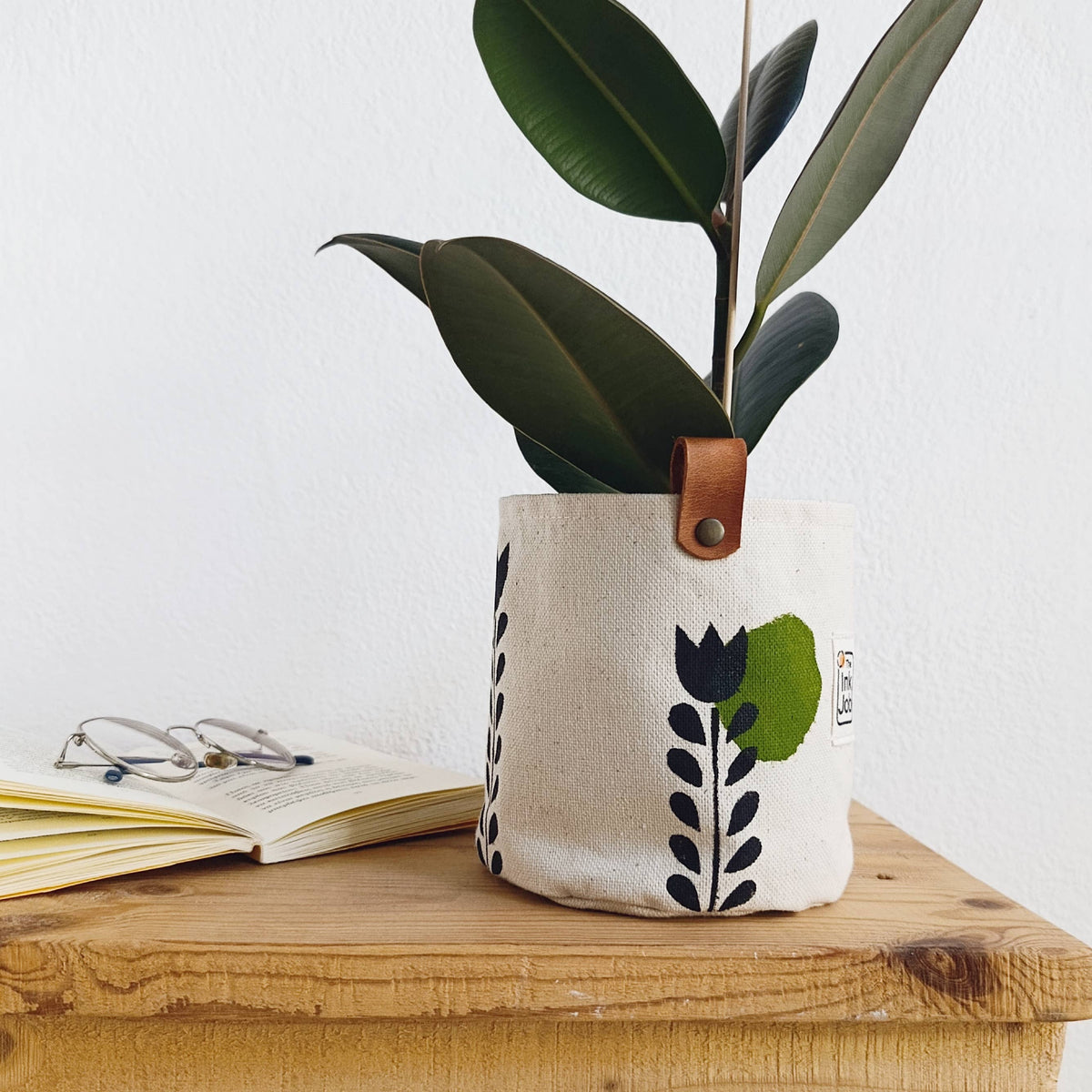 Scandinavian Plant Pot Cover, Hand Painted Canvas Planter
