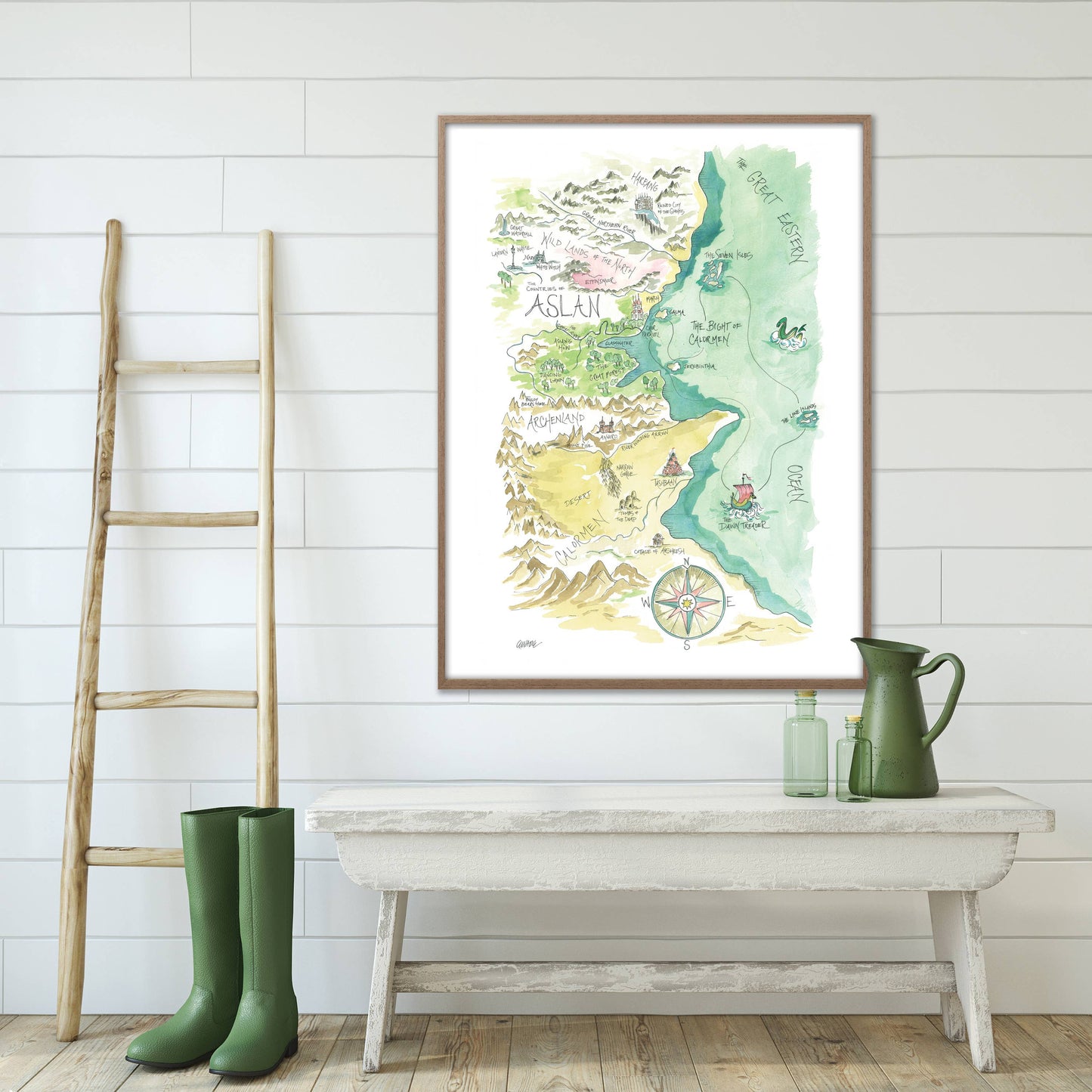 Aslan Watercolor Story Map Art Print