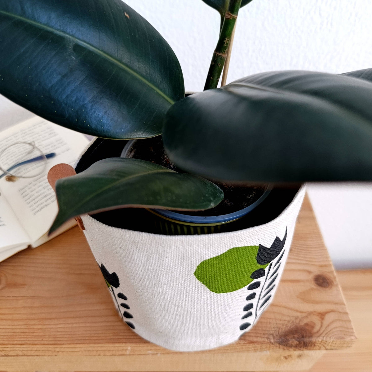 Scandinavian Plant Pot Cover, Hand Painted Canvas Planter
