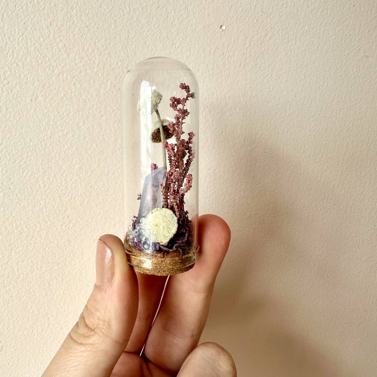 Purple Crystal Fairy Garden Mini Glass Cloche Terrarium