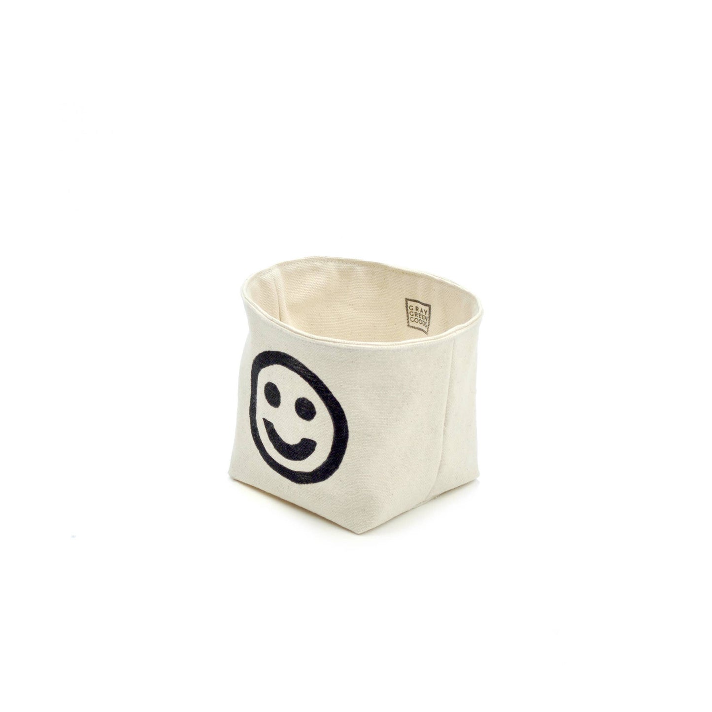 Smiley Face Blockprint Canvas Planter—4"