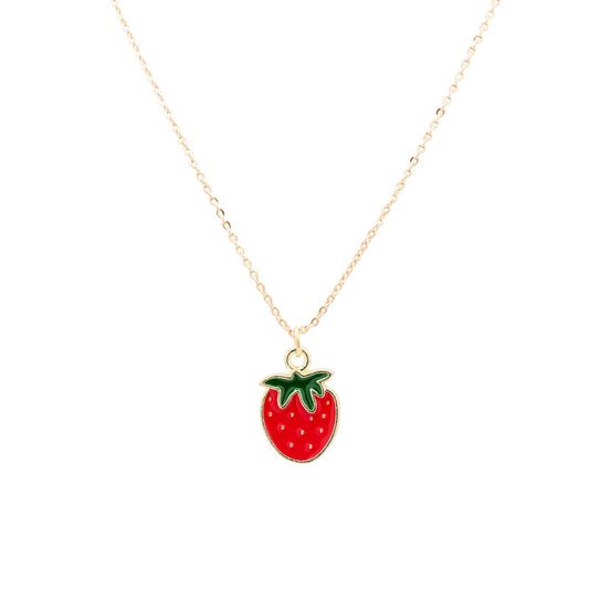 Strawberry Enamel Charm Children's Necklace Fruit Gift