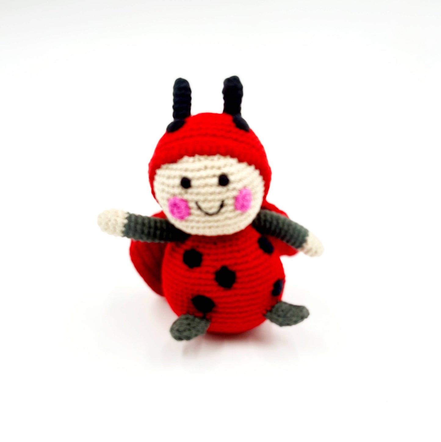 Handmade Red Lady Bird Rattle - Organic Cotton Baby Toy