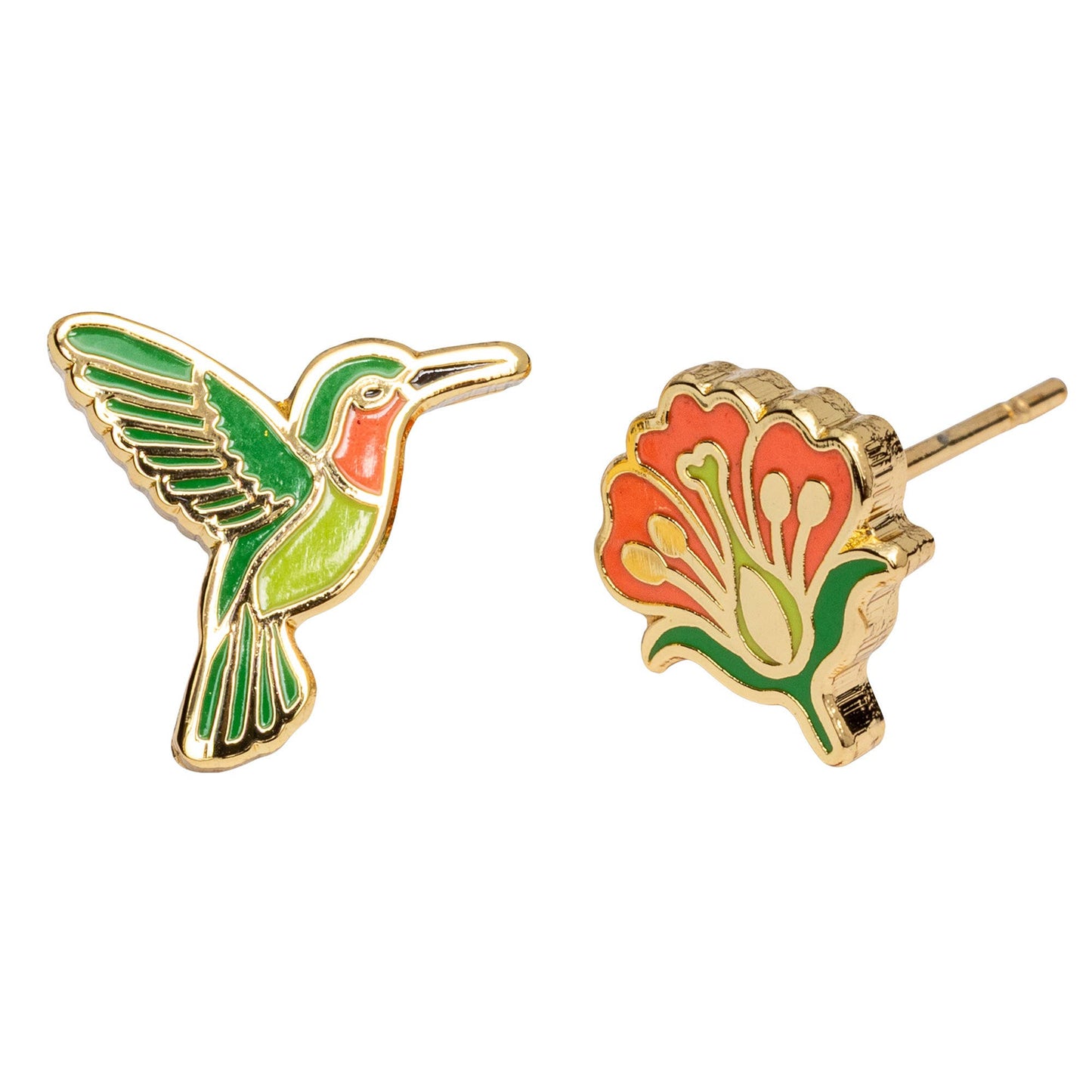 CURIO Hummingbird & Flower Earrings | Mismatched Gold Studs