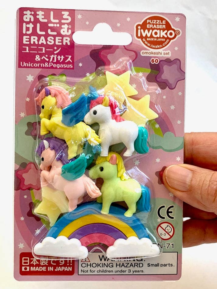 382931 Iwako Unicorn Pegasus Erasers Card
