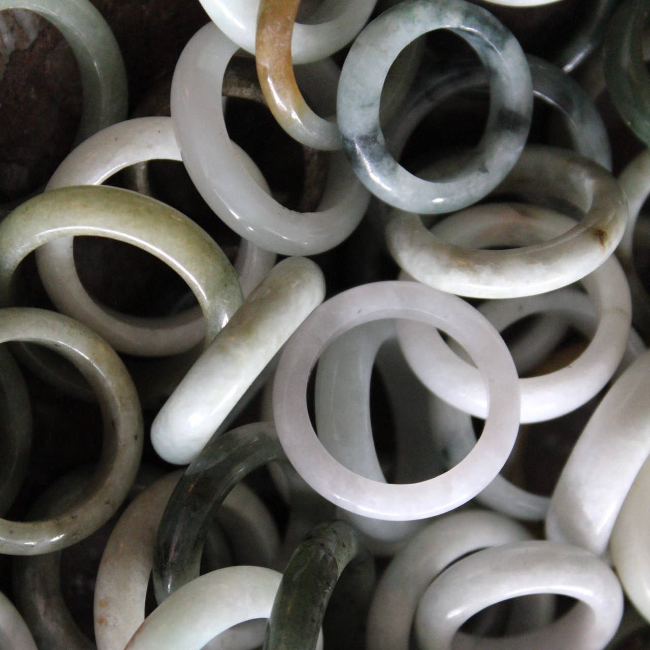Burma Jade Rings (10 pcs) Assorted Sizes & Colors (Crystals & Stones)