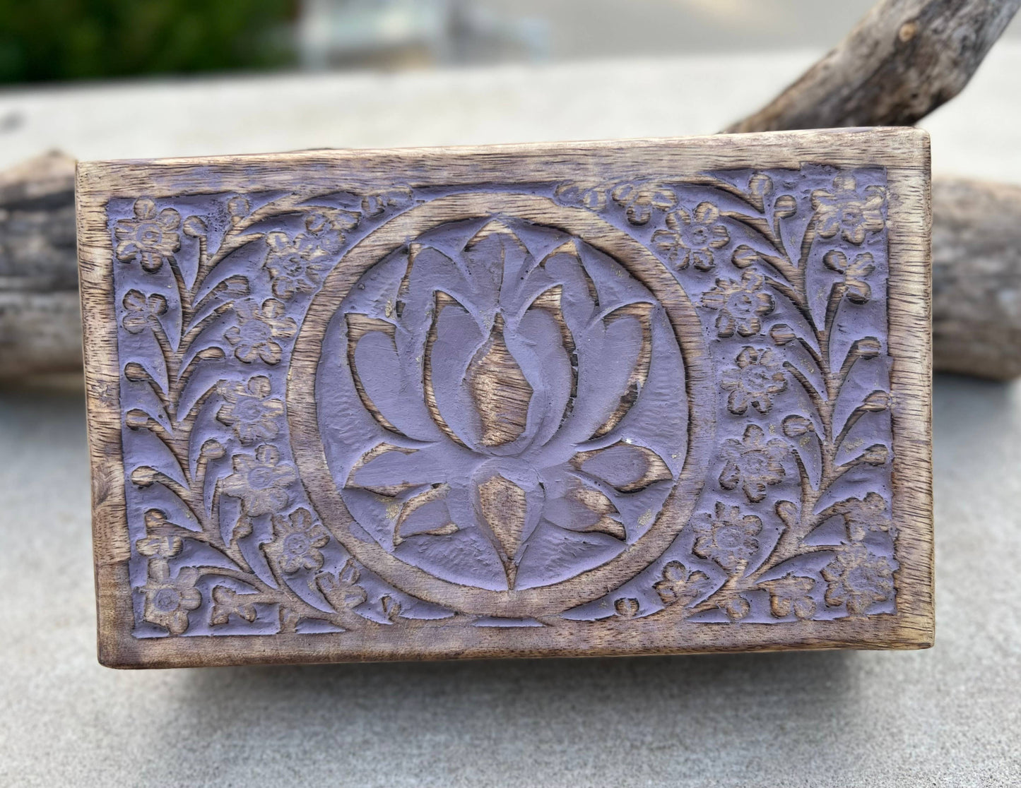 Hand Carved Lotus Wooden Box Keepsake Jewelry Watch Storage: Natural