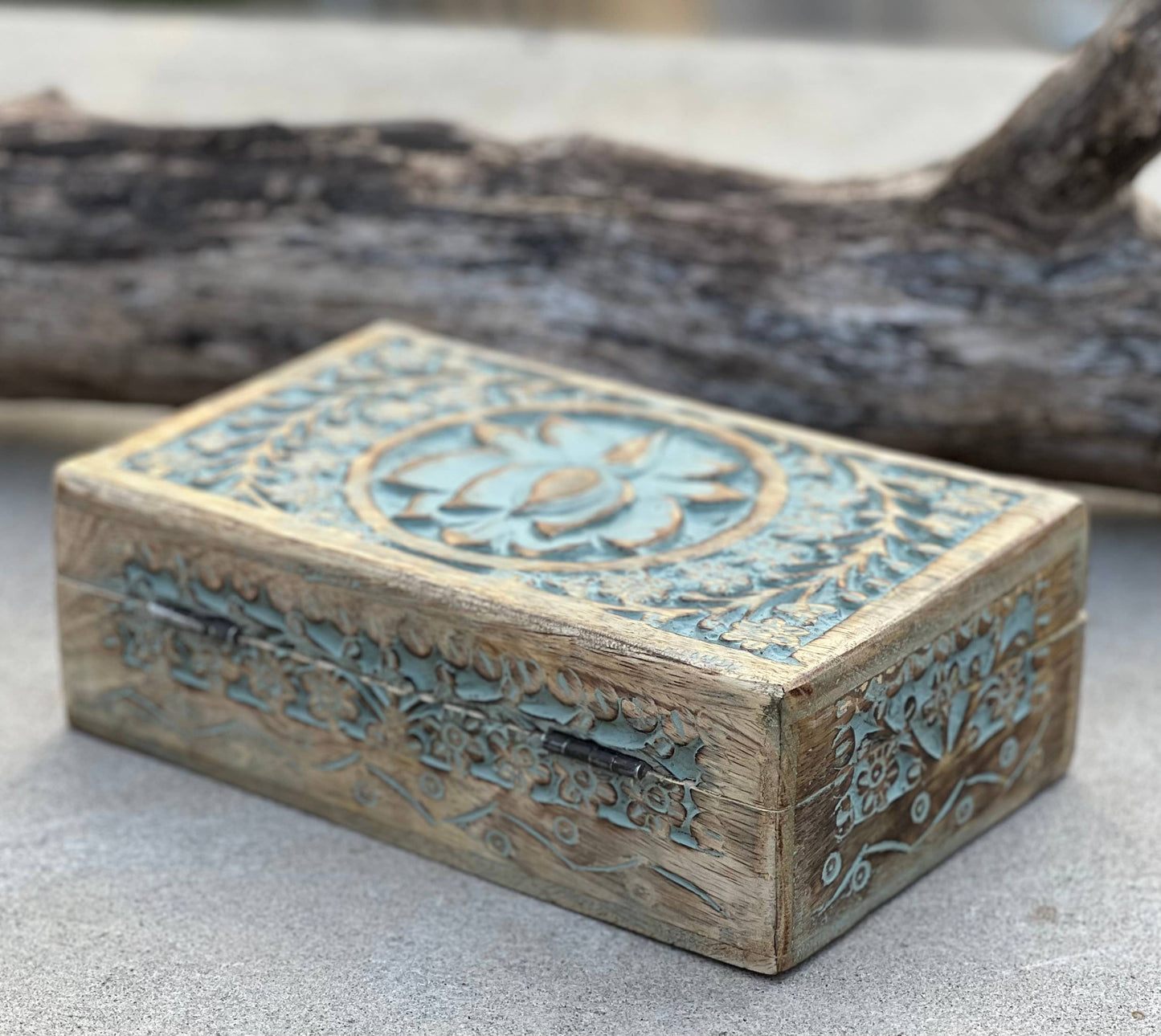 Hand Carved Lotus Wooden Box Keepsake Jewelry Watch Storage: Natural