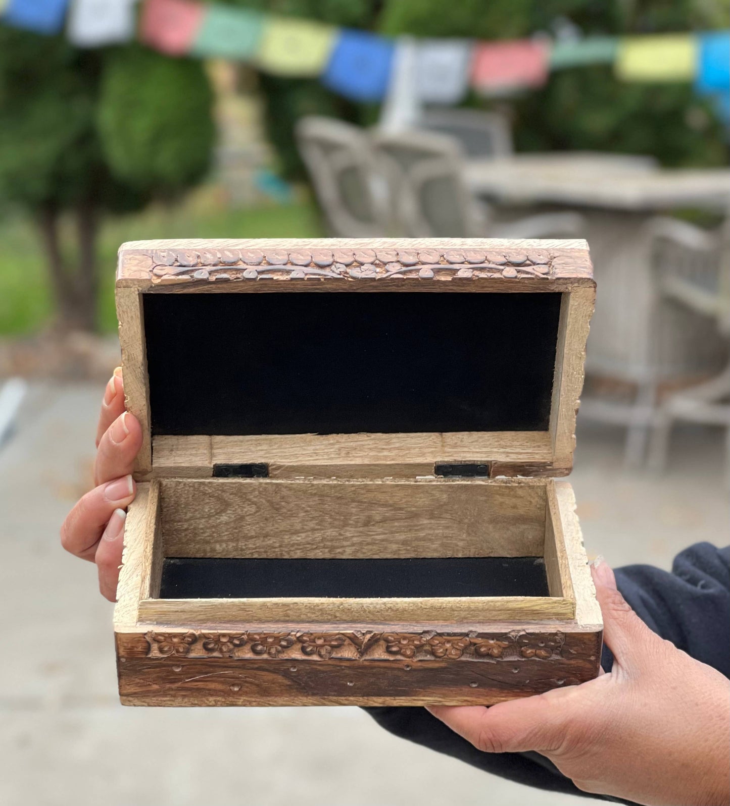 Hand Carved Lotus Wooden Box Keepsake Jewelry Watch Storage: Natural