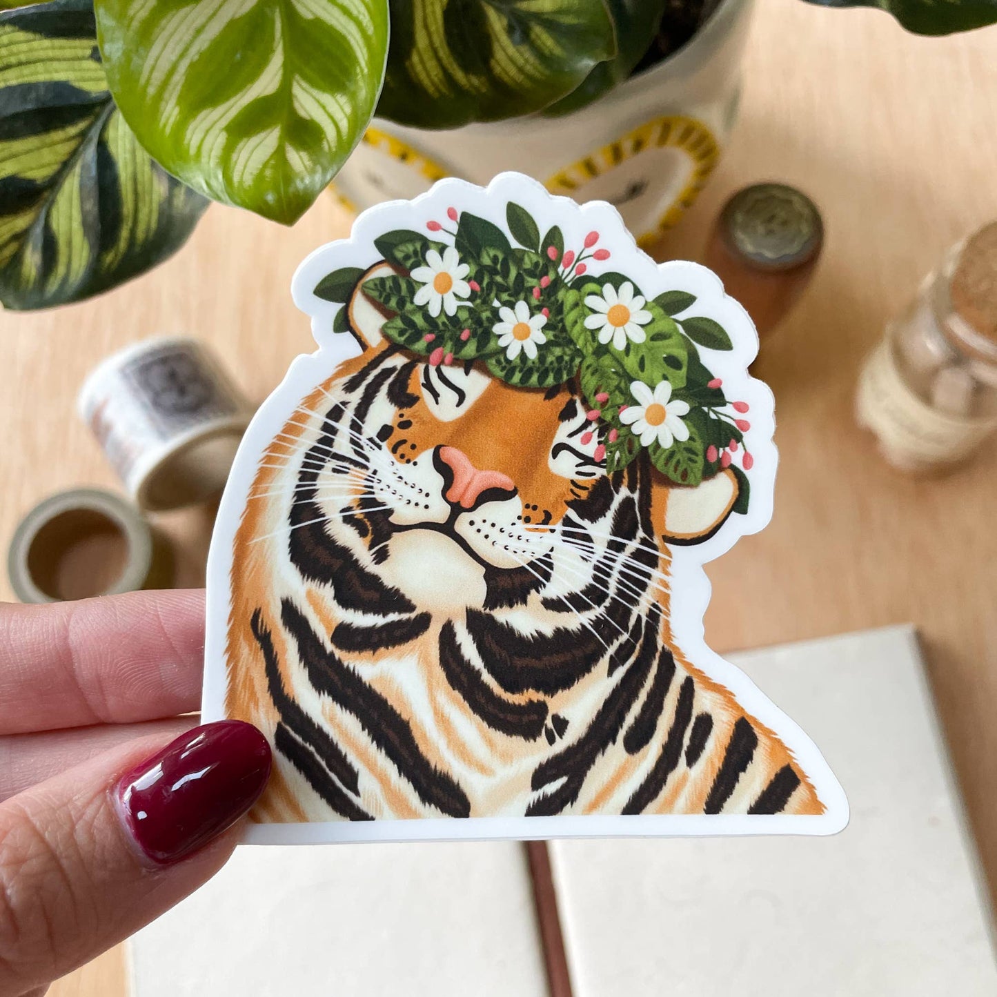 Smiley Tiger Sticker: White