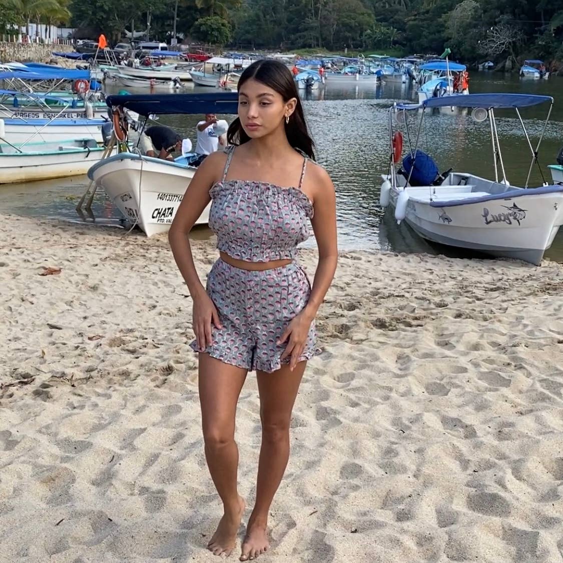 Isla Crop Top and Ruffle Shorts (Lotus): M