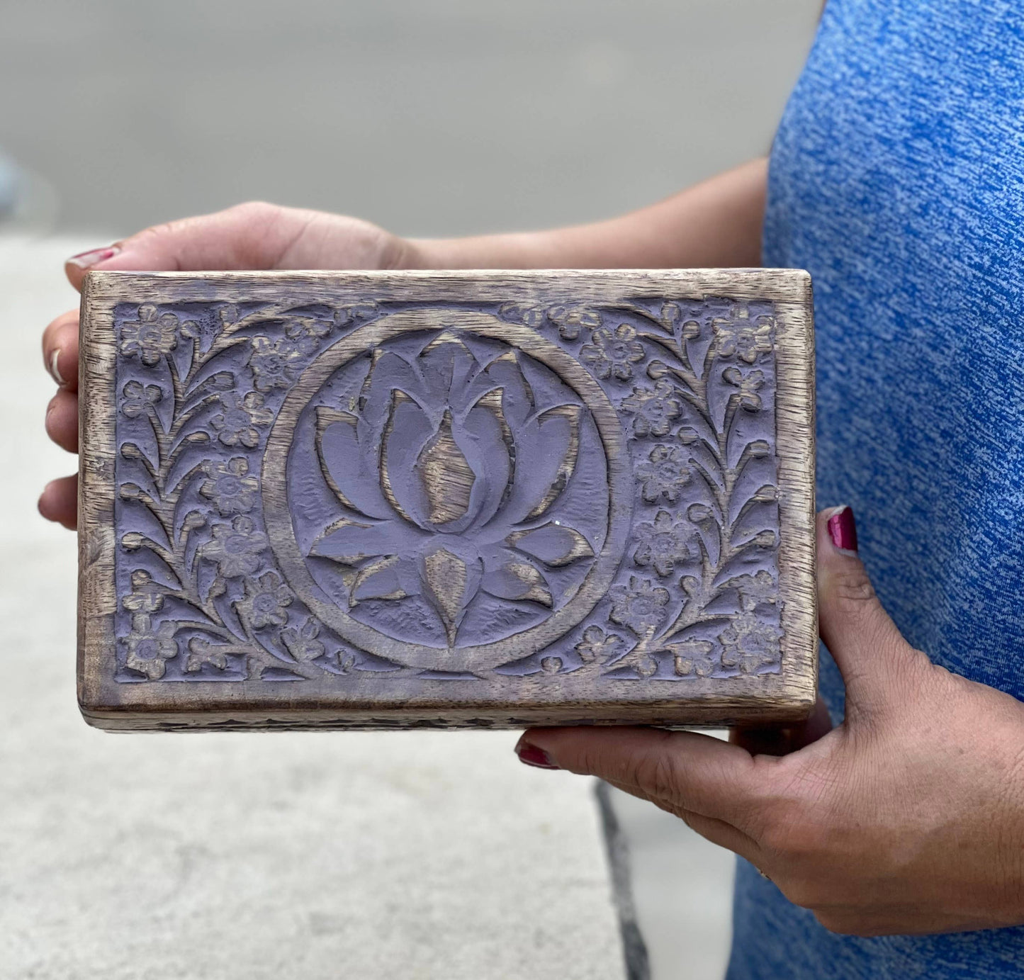 Hand Carved Lotus Wooden Box Keepsake Jewelry Watch Storage: Natural