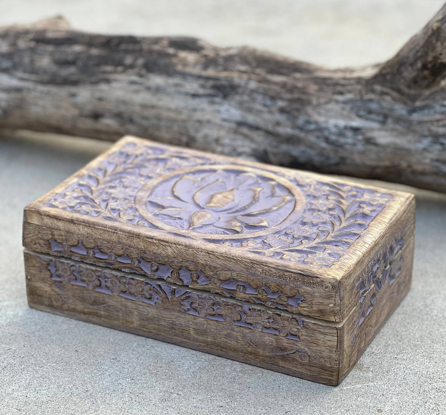 Hand Carved Lotus Wooden Box Keepsake Jewelry Watch Storage: Natural