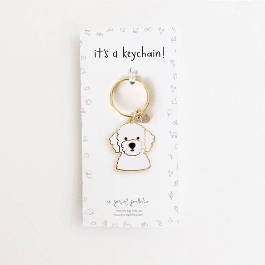 Doodle Dog Enamel Keychain: White