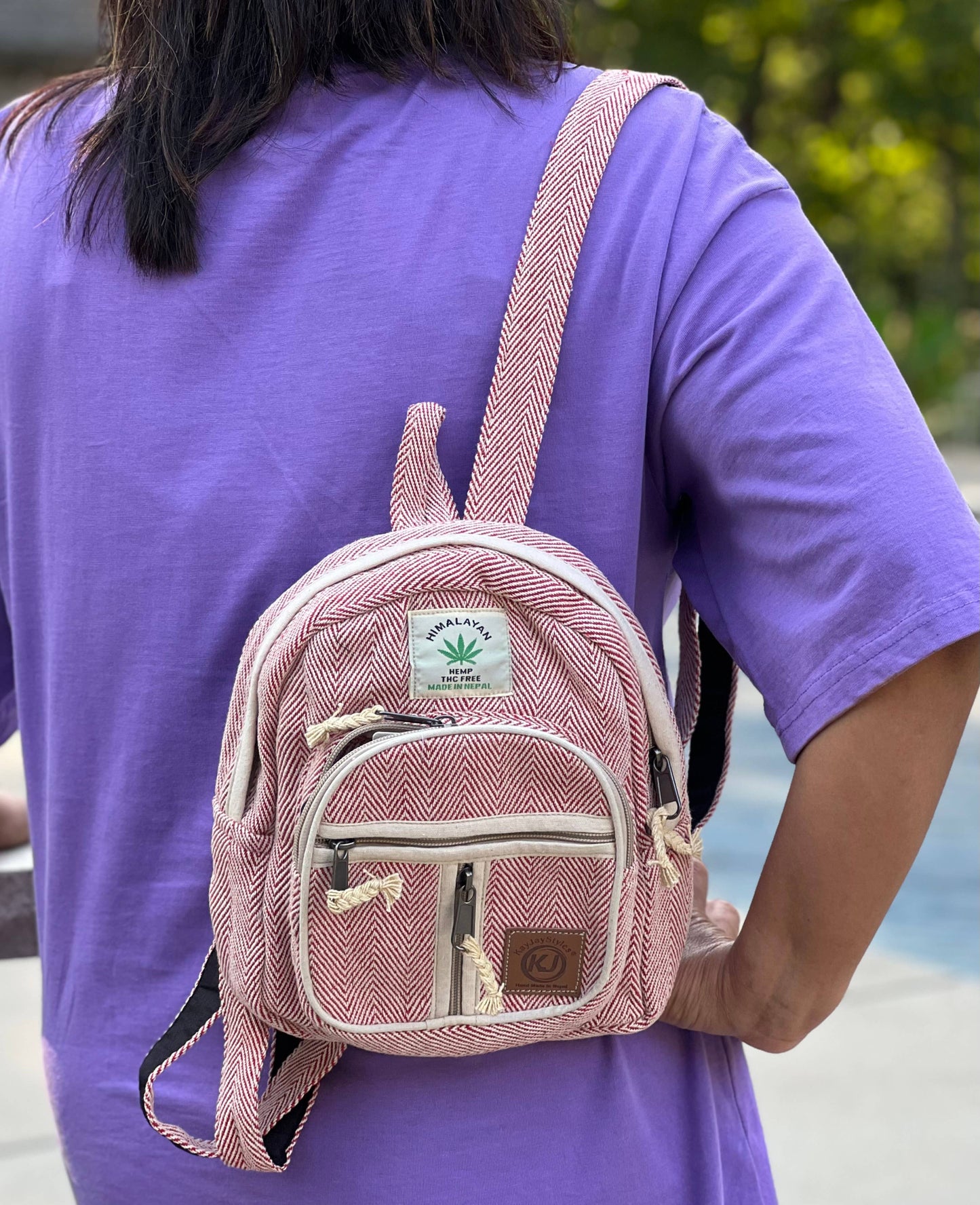Handmade Lightweight Natural Hemp Himalayan Nepal Minipack (: Red
