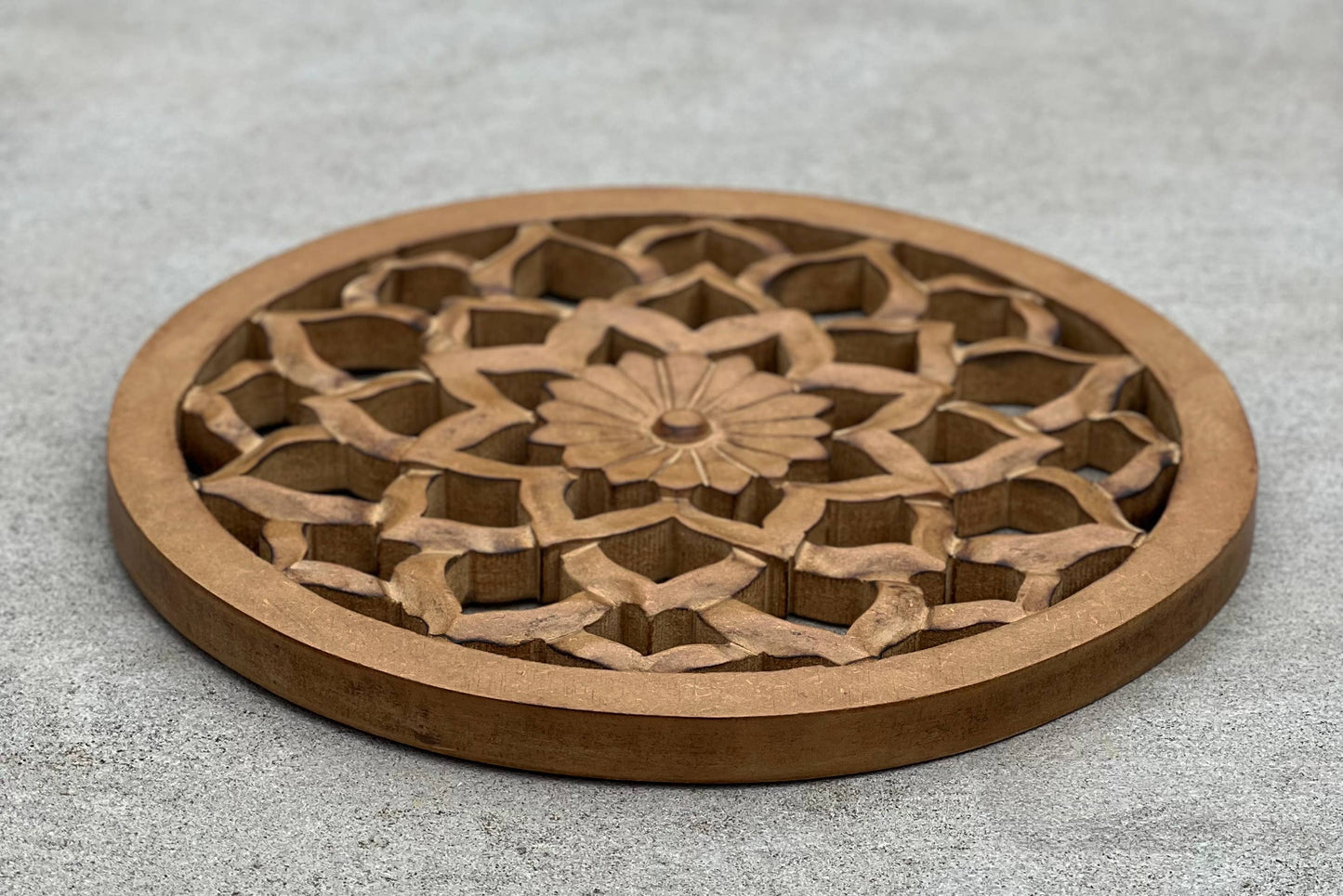 Handcrafted Wooden Lotus Flower Wall Décor Hanging Art: Natural