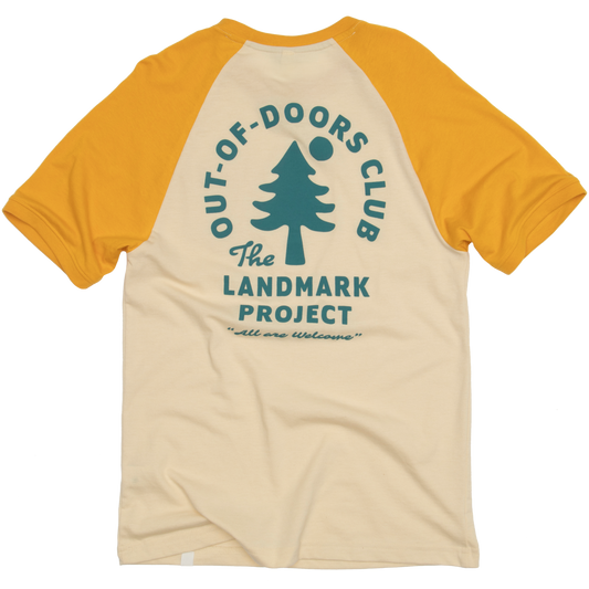 Out-of-Doors Club Raglan Pocket Tee: Honeycomb/Spectra Yellow, M