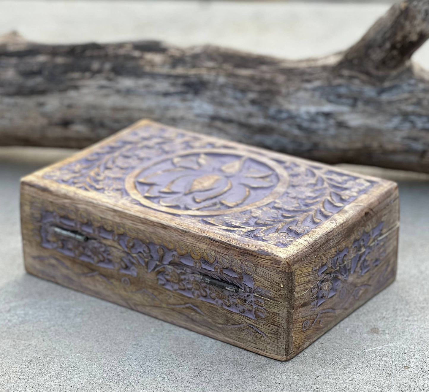 Hand Carved Lotus Wooden Box Keepsake Jewelry Watch Storage: Natural