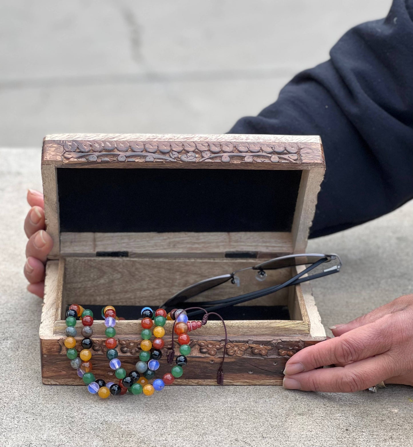 Hand Carved Lotus Wooden Box Keepsake Jewelry Watch Storage: Natural