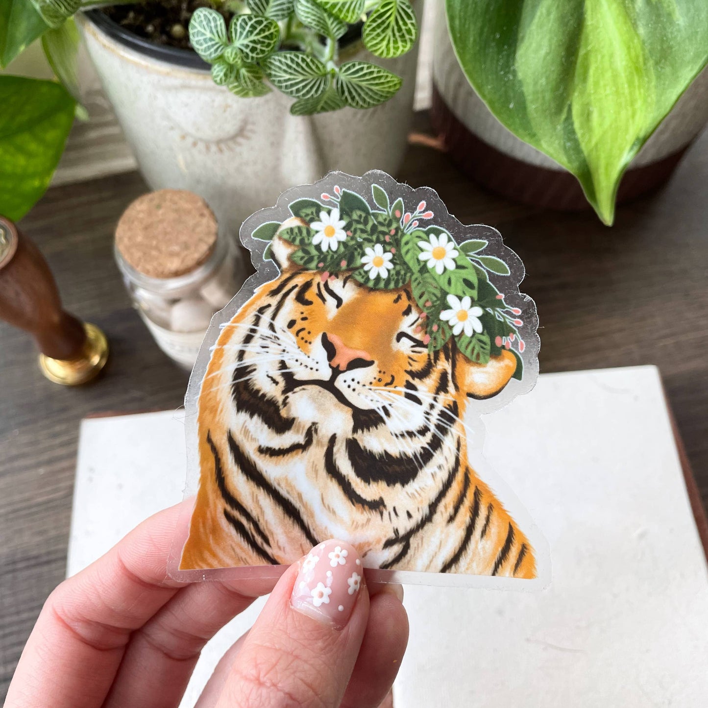 Smiley Tiger Sticker: White