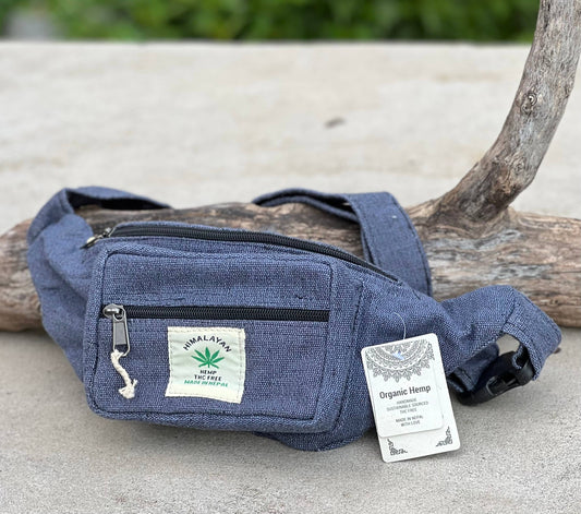 Eco-Friendly Boho Hippie Style Hemp Fanny Pack Hip Waist Bag: Blue