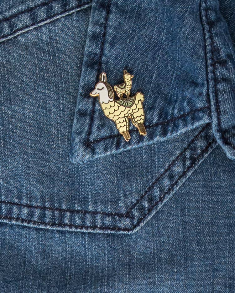 Mama Llama Hard Enamel Pin - 1.25" Llama and Baby Pin