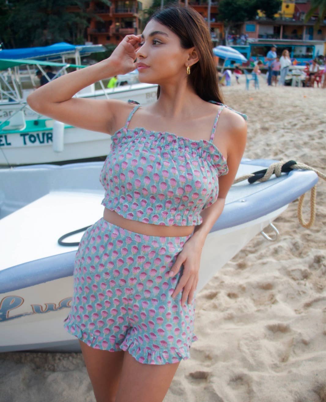 Isla Crop Top and Ruffle Shorts (Lotus): M