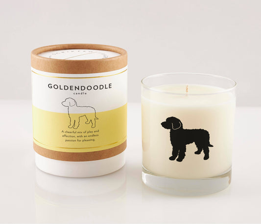 Goldendoodle Dog Breed Soy Candle: Reusable Rocks Glass