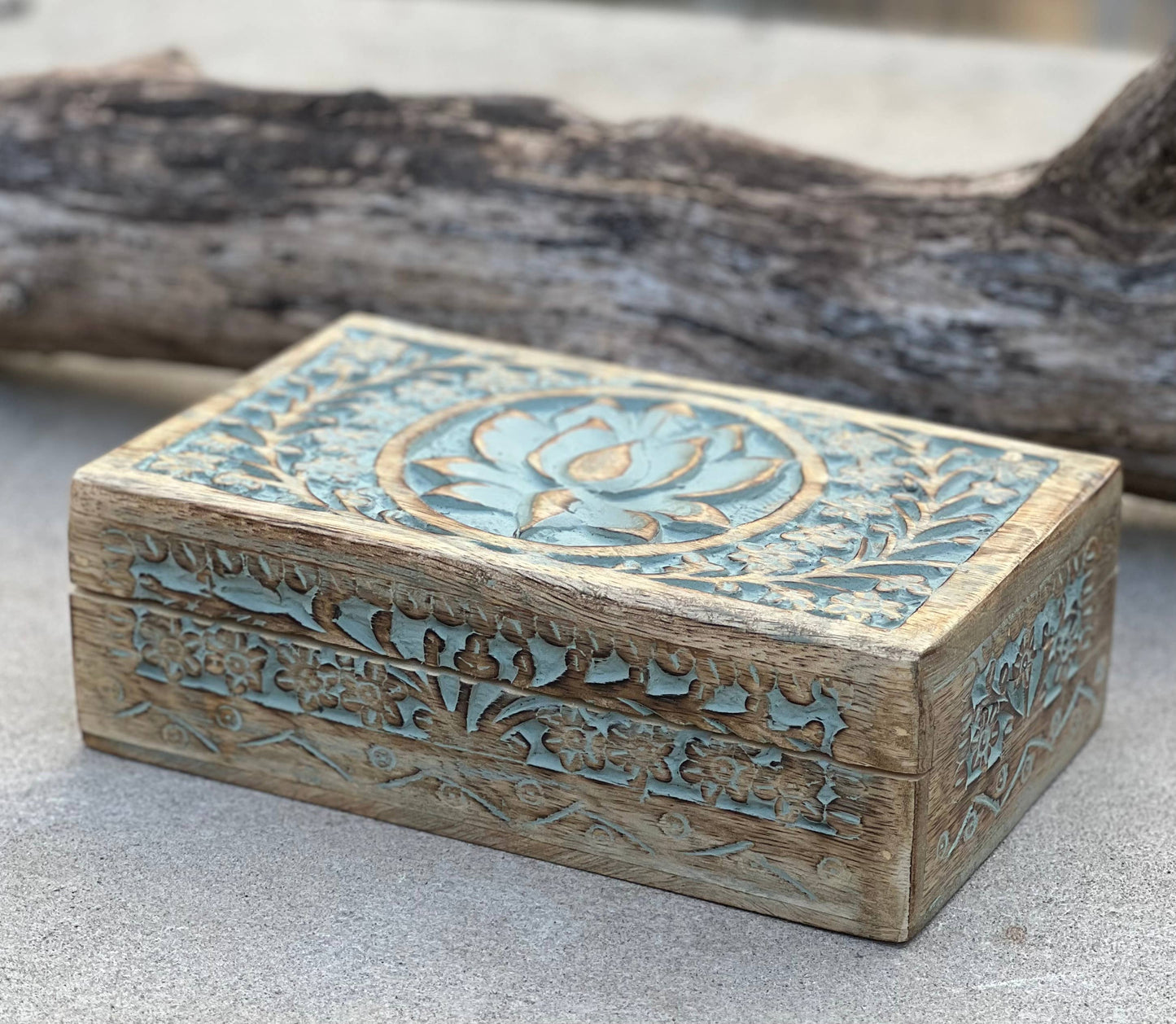 Hand Carved Lotus Wooden Box Keepsake Jewelry Watch Storage: Natural