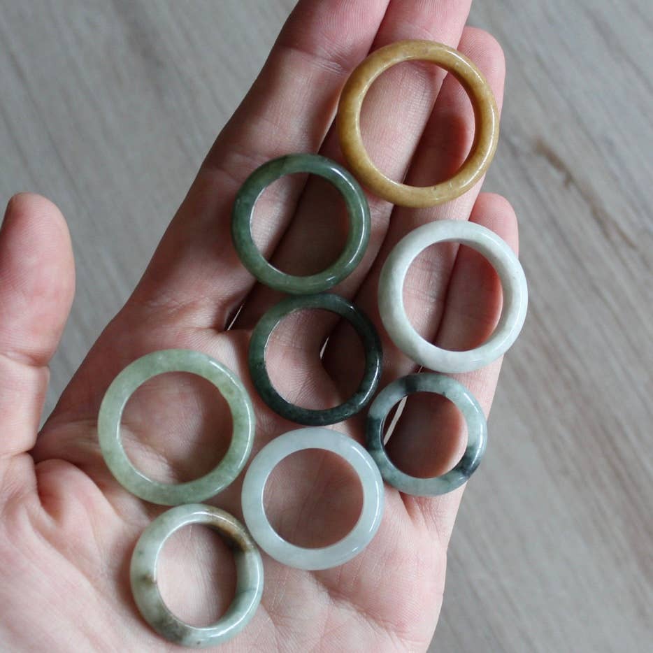 Burma Jade Rings (10 pcs) Assorted Sizes & Colors (Crystals & Stones)