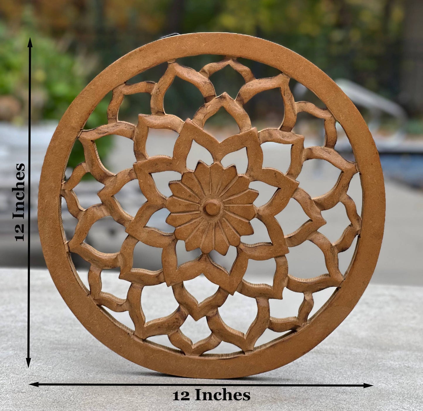 Handcrafted Wooden Lotus Flower Wall Décor Hanging Art: Natural