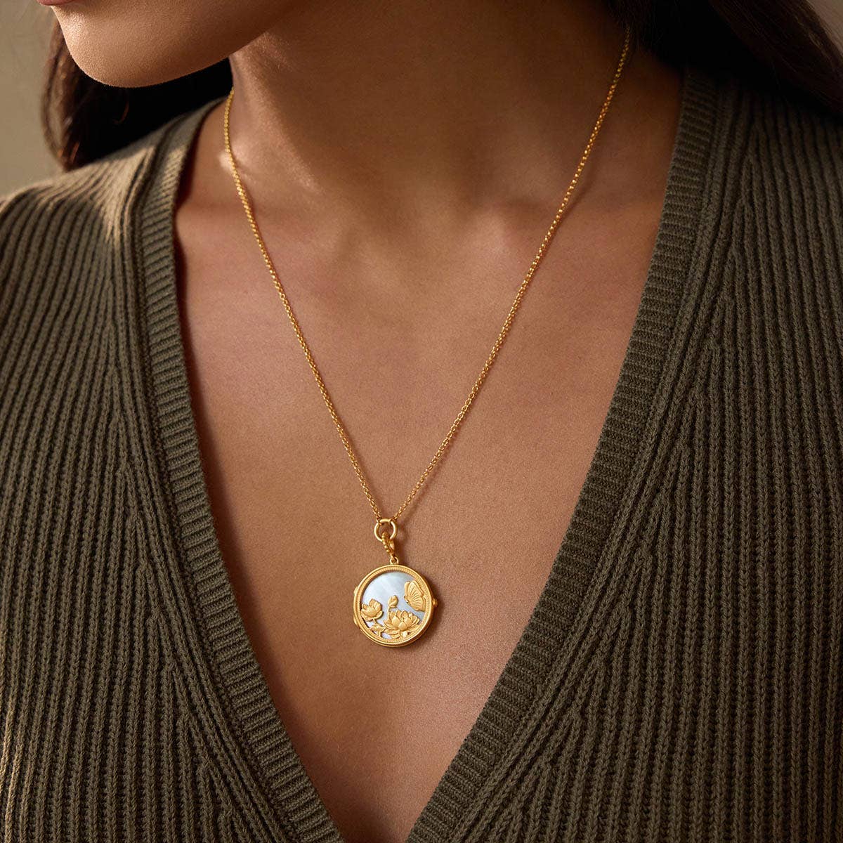 Take Flight Butterfly Pearl Locket Necklace 18”