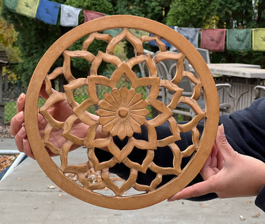 Handcrafted Wooden Lotus Flower Wall Décor Hanging Art: Natural