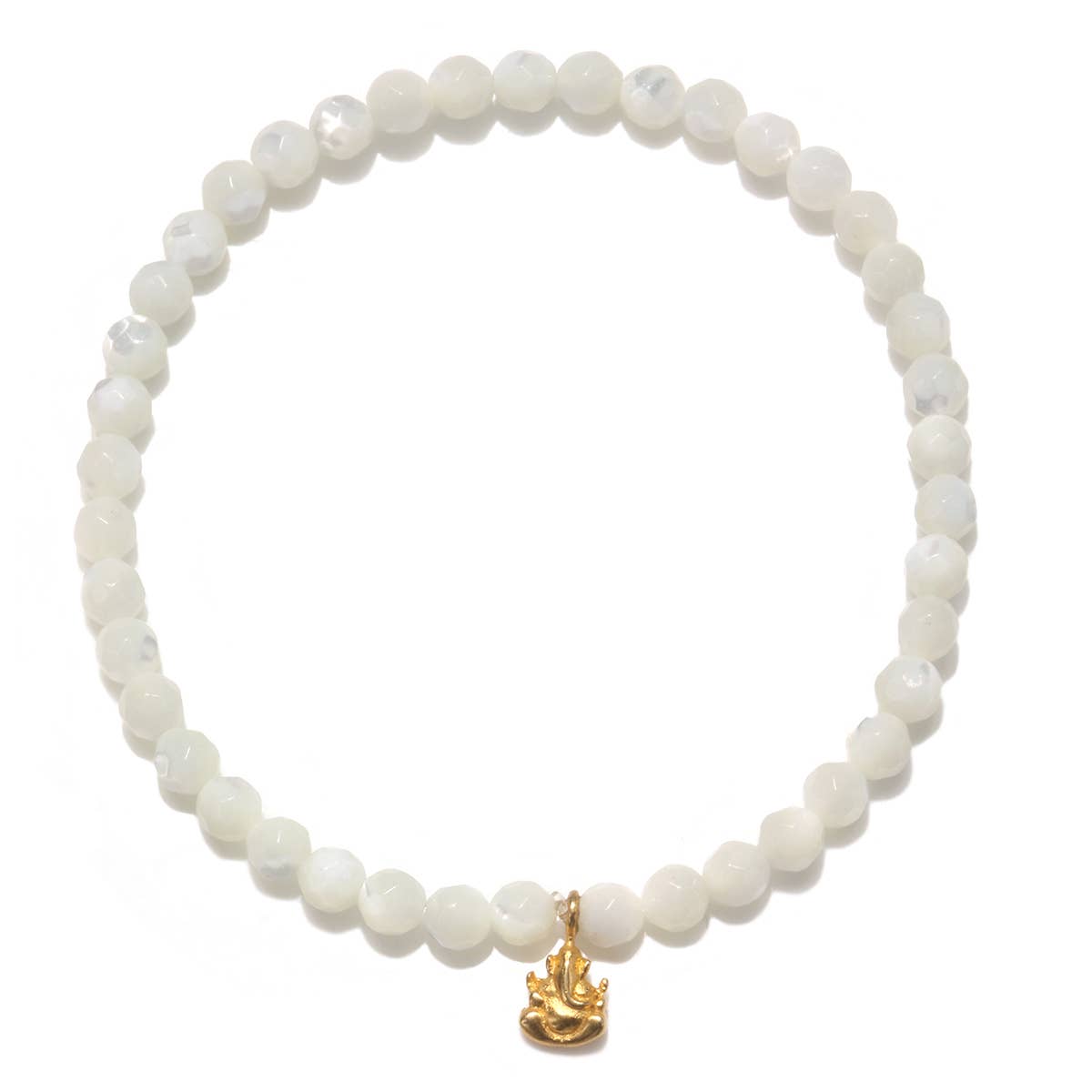 Mother of Pearl Gold Ganesha Stretch Bracelet